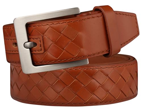 Rak Herren Leder gürtel Top Grain Cow hide gewebter geflochtener Gürtel für lässige Jeans Kleidhosen (C-0001-BROWN, 110) von RAK SPORTSWEAR