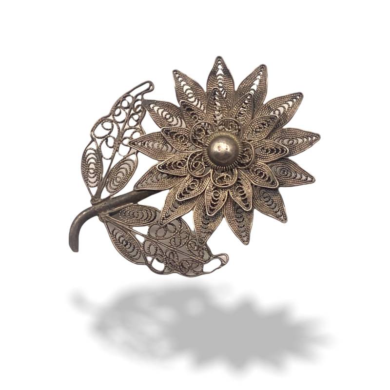 1920 European Jewelry Filigrane Brosche 800Er Silber Handgemachte Blumen - Sonnenblume Art.342/4 von RAKcreations