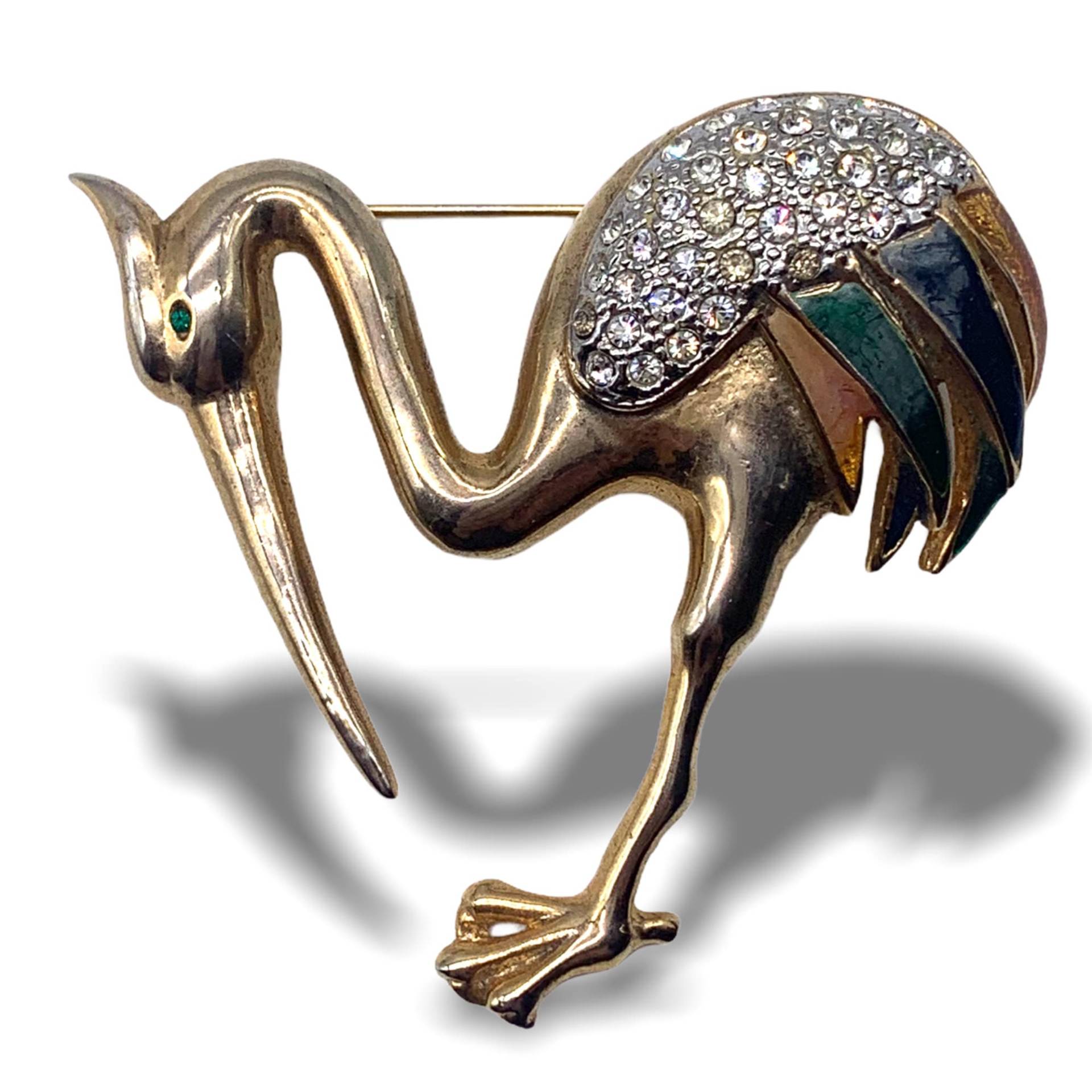 1960S Vintage Storch, Paradiesvogel, Reiher, Flamingo Brosche Pin - Großer Figürlicher Vogel Mit Emaille Und Kristallen Art.12/5 von RAKcreations