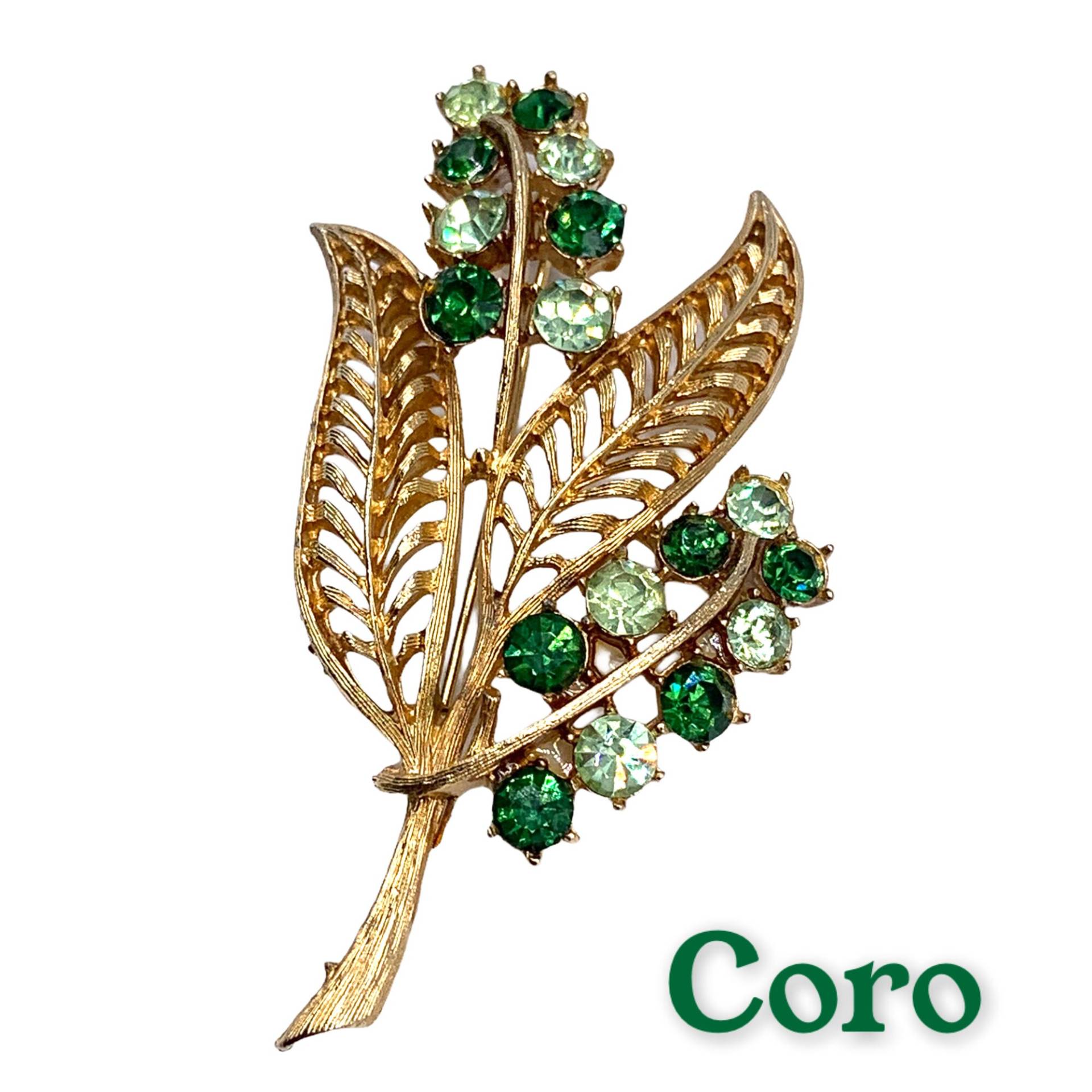 Anfang Der 50Er Jahre Vintage Coro Blütenzweig in Grüntönen Strass Blumen Pin Brosche - Art.773/3 von RAKcreations
