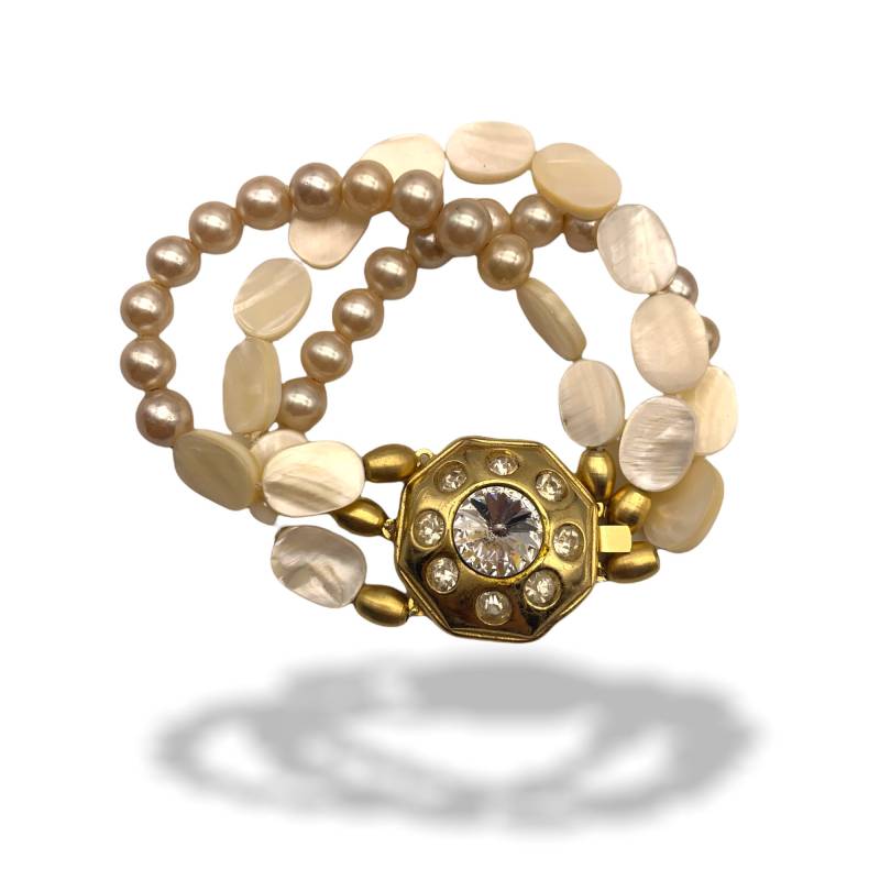 Artdeco Vintage Italienisch 1960Er Jahre - 3 Stränge Perlen & Echtes Perlmutt Armband, Hochwertig -Handgeknüpftes Perlenarmband -Art.24/4 von RAKcreations