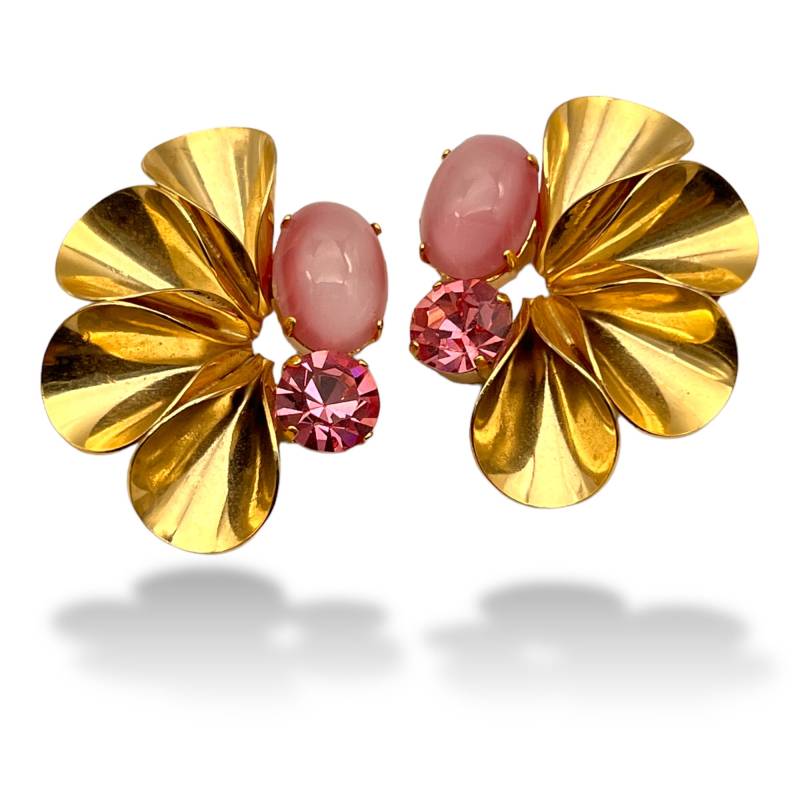 Auffällige Pink Goldene Ohrclips - Auffälliger Look Für Ein Original 1970Er Jahre Spiegelfan Design Ohrringe -Art.710/6 von RAKcreations