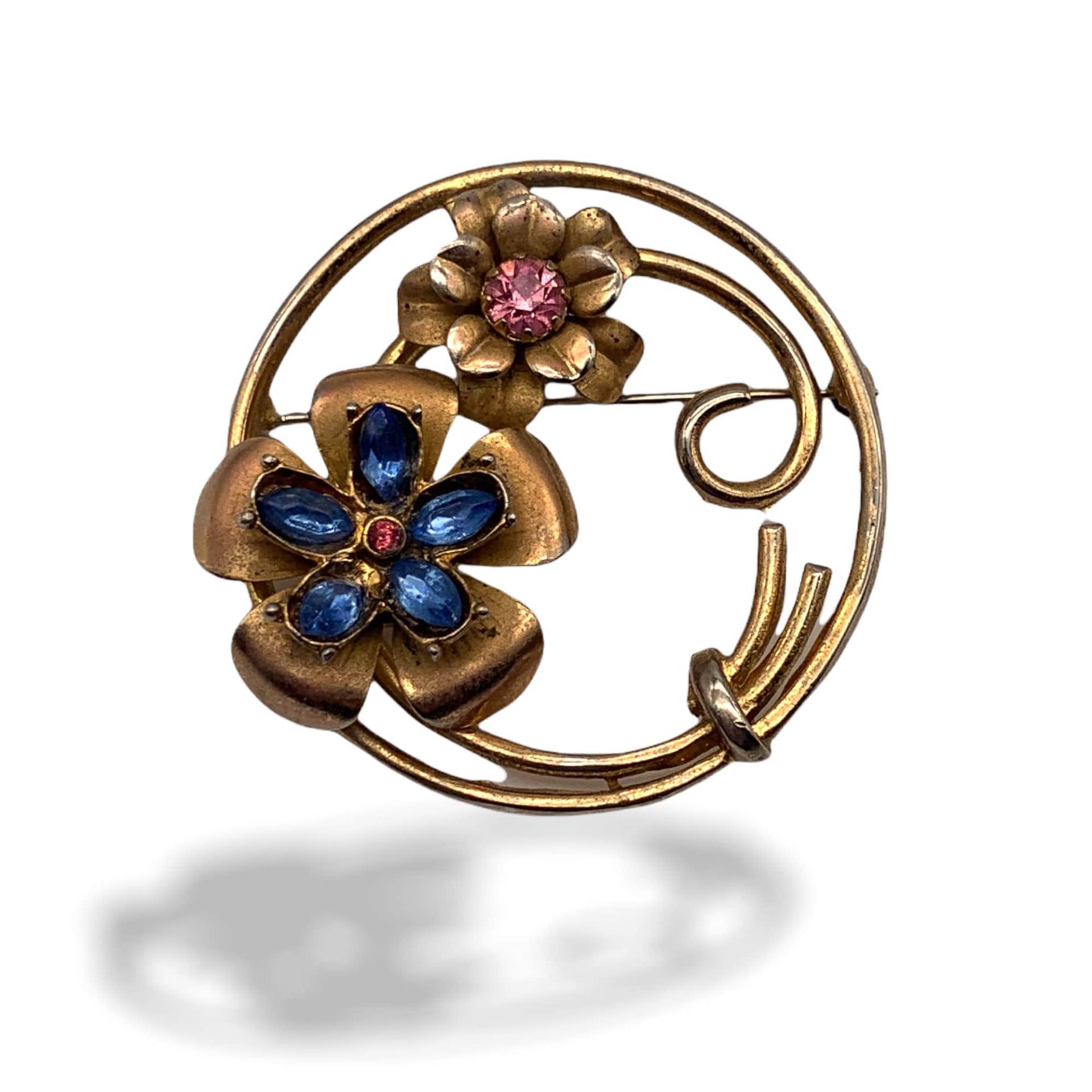 Coro Aquamarin & Pink Blüten Brosche Antik 1940 - Wunderbar Schick Und Selten -Prächtiger Sammlerschatz Art.451/3 von RAKcreations