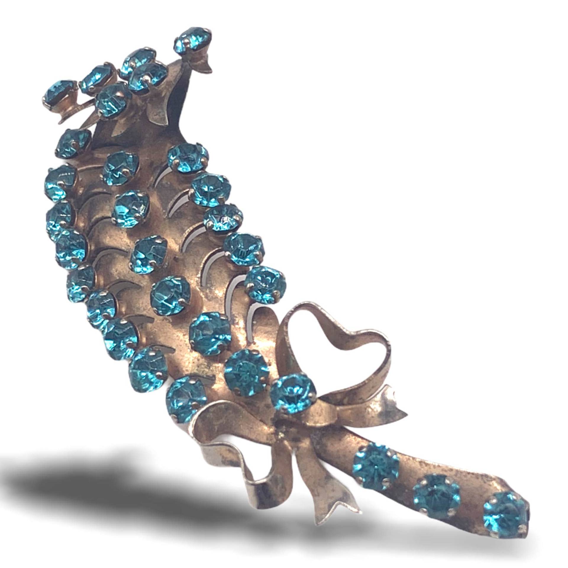 Edwardian Revival 1940Er Jahre Old English Brosche - Sterling Silber Vergoldet Große Aqua KristalleArt.694/2 von RAKcreations