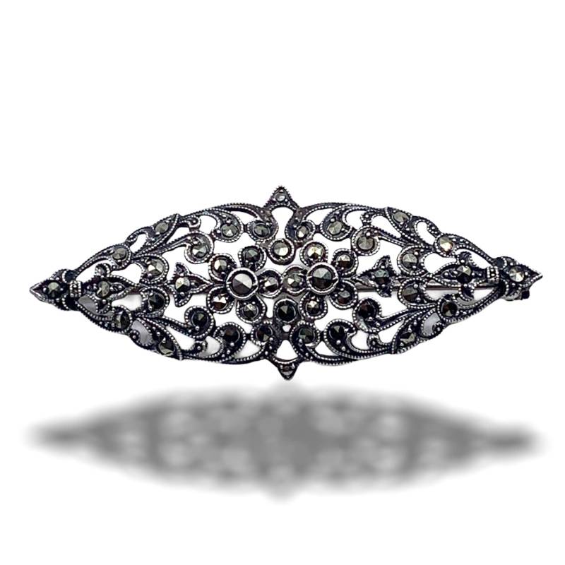 Erstaunliche Old Europe Deco Silber Markasit Offene Blumengesteck Brosche - Antike Kragenbrosche in 935 Art.477/4 von RAKcreations