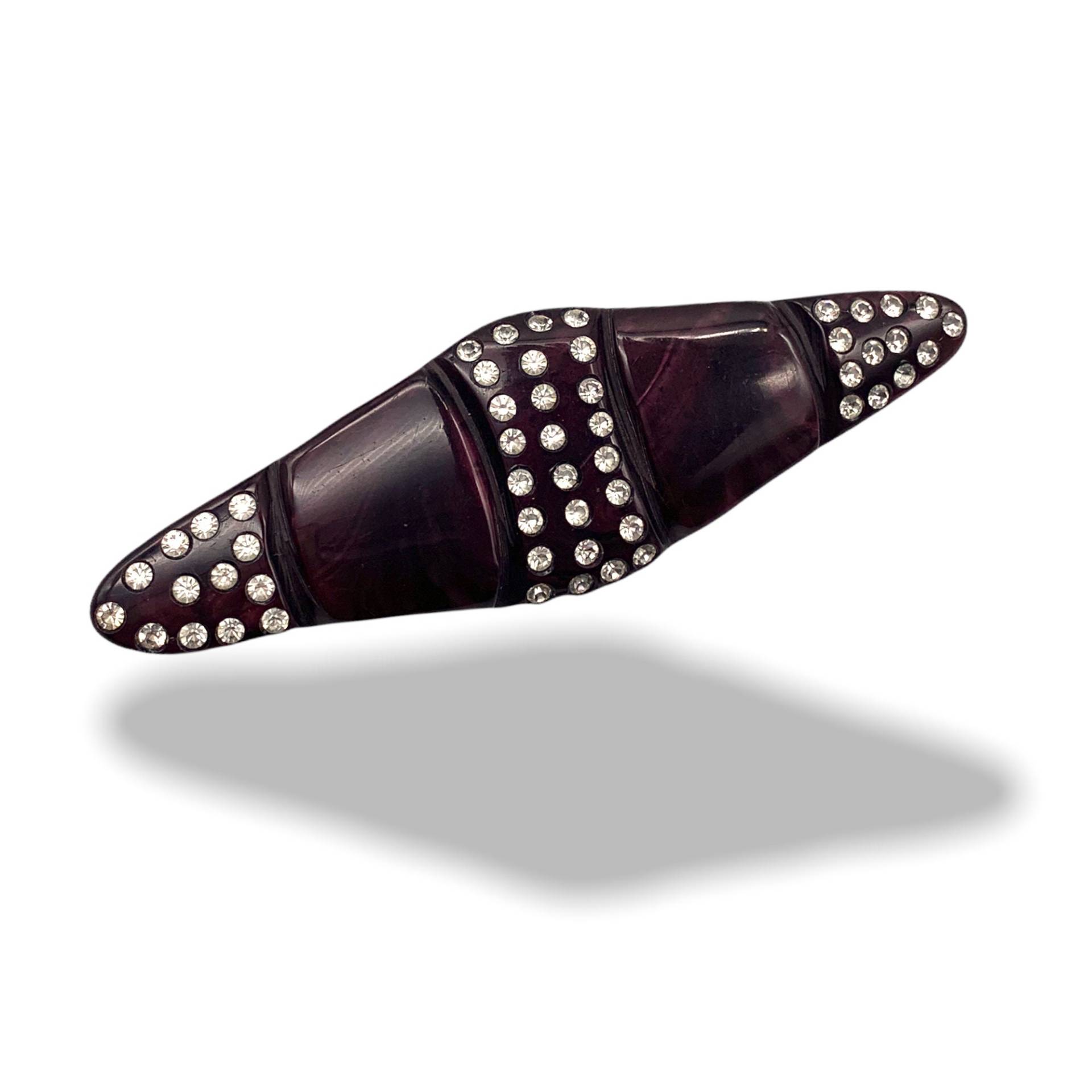 Große 50Er Jahre Brosche Im Alten Retro Stil - Dunkellila Aubergine & Schillernde Klare Strasssteine Art.327/3 von RAKcreations