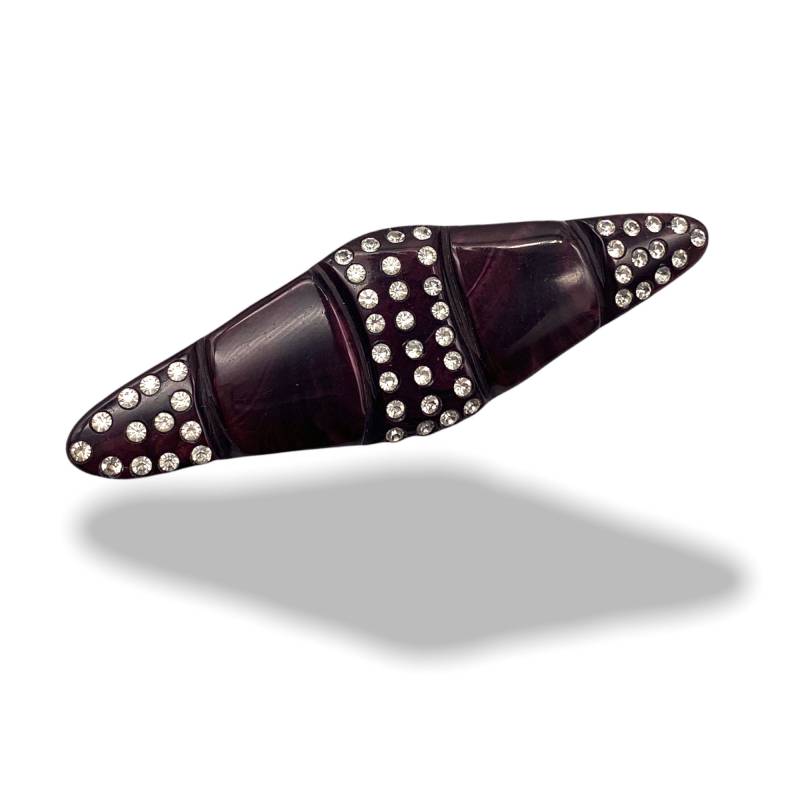 Große 50Er Jahre Brosche Im Alten Retro Stil - Dunkellila Aubergine & Schillernde Klare Strasssteine Art.327/3 von RAKcreations