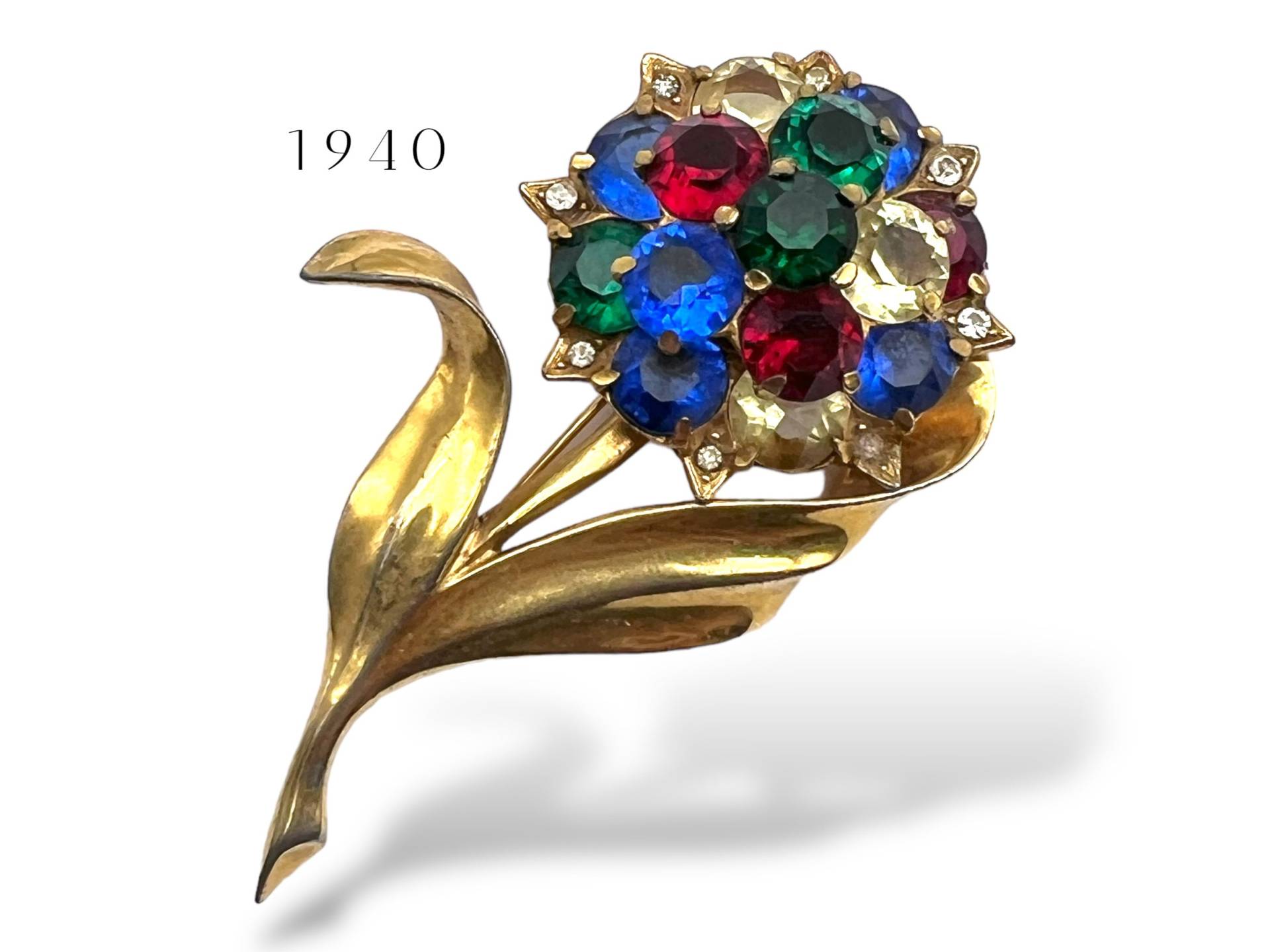 Sehr Schöne 40Er Jahre Antike Große Aparte Blumen Brosche - Lebendige Offene Mehrfarbige Steine Und Satter Goldton Art.764/3 von RAKcreations