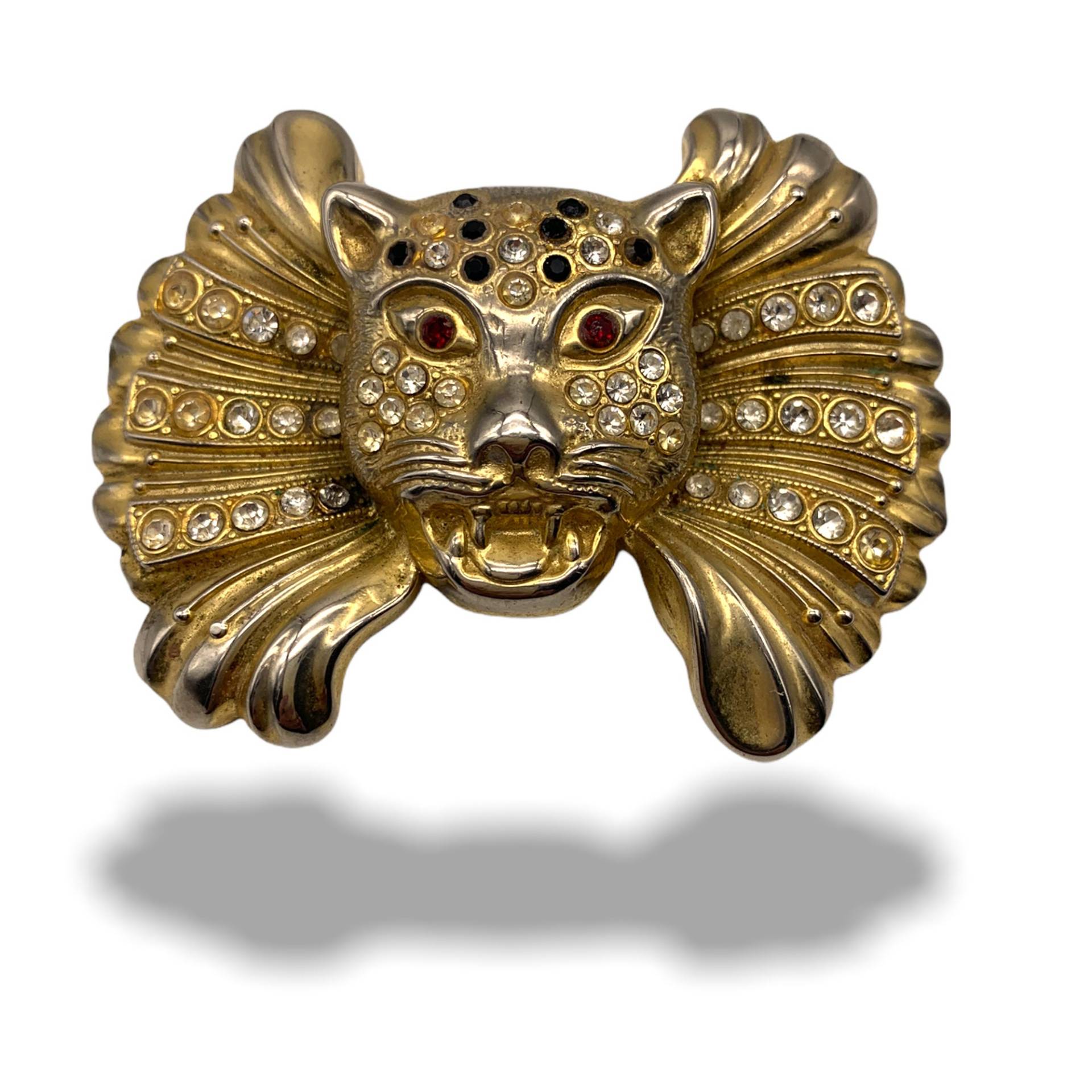 Vintage 1970Er Jahre Große Katzen Brosche, Viele Kristalle Auf Gold - Original Tiger/Katzen Brosche-Art.348/2 von RAKcreations