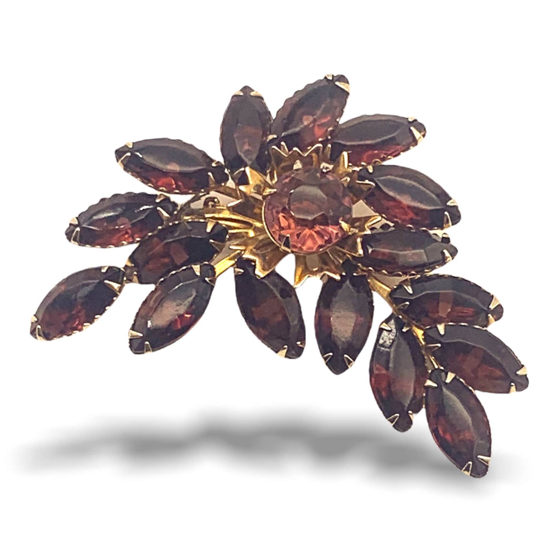 Vintage Beau Jewels Strass Brosche Blumen Pin Set Gold-Ton Unsigniert - Elegante Farbe Und Große Marquise Art.662 von RAKcreations