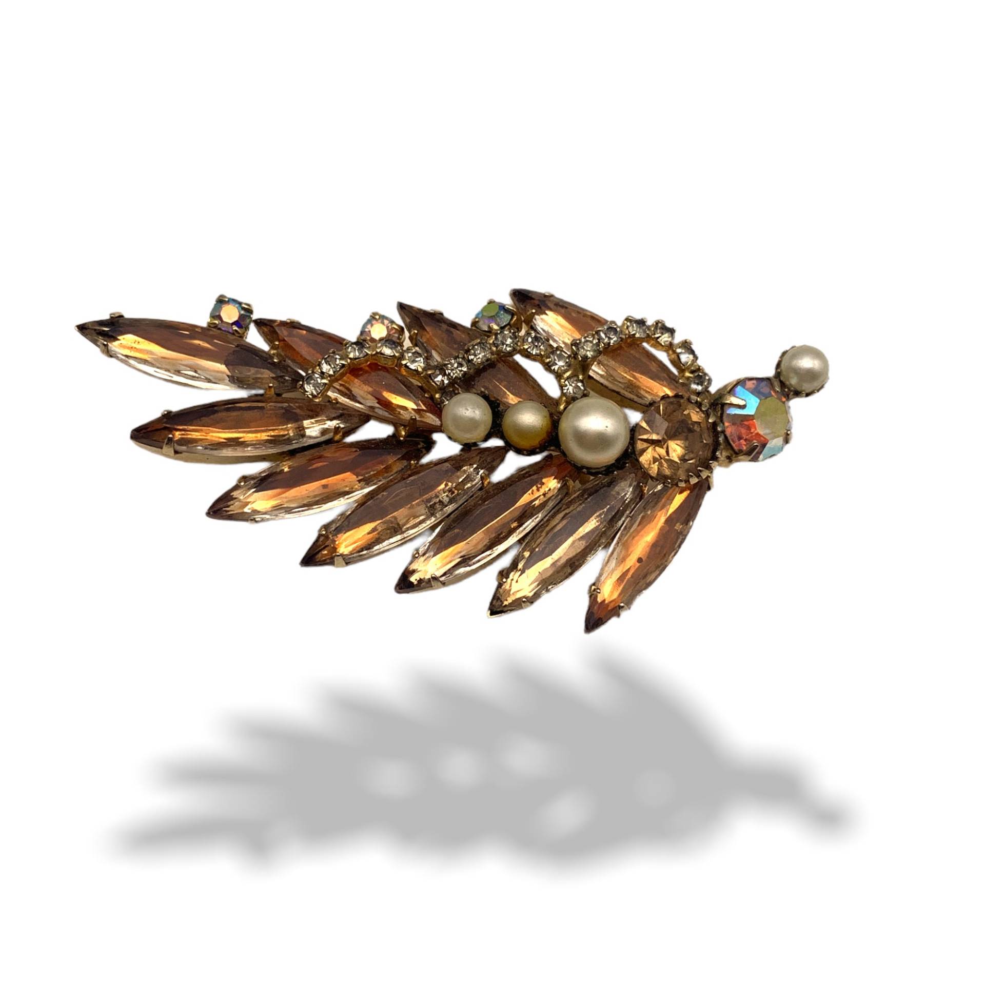 Vintage Brosche Strass Mit Navette Und Perlen, Akzentuiert Schmuckband - Art.691/5 von RAKcreations