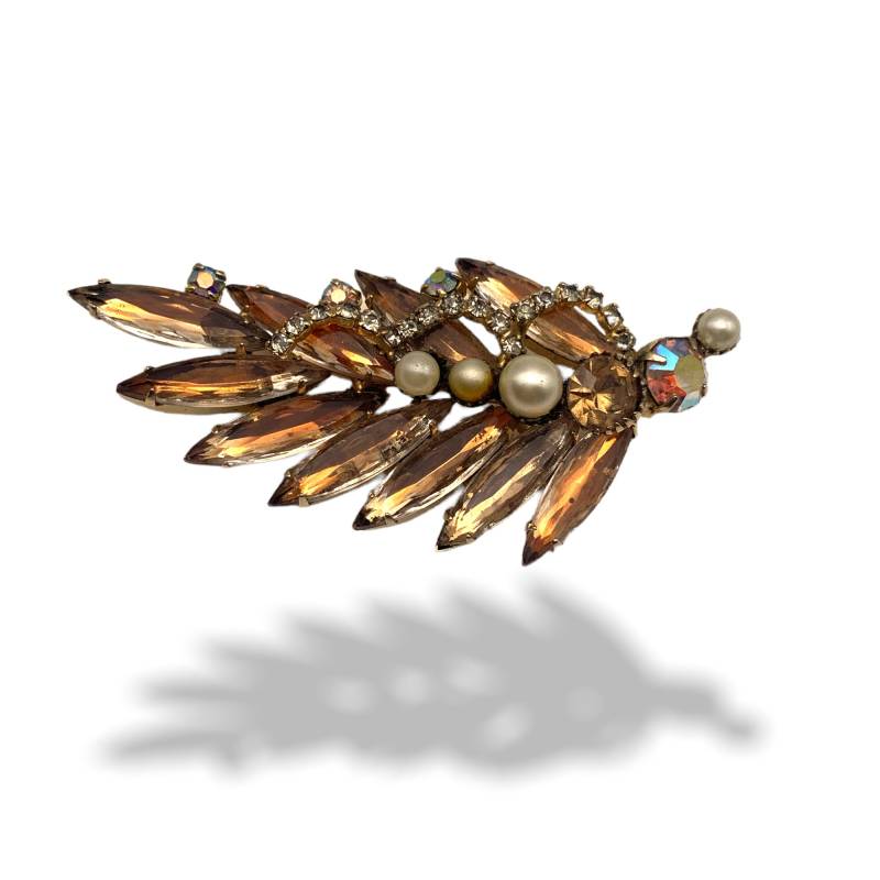 Vintage Brosche Strass Mit Navette Und Perlen, Akzentuiert Schmuckband - Art.691/5 von RAKcreations