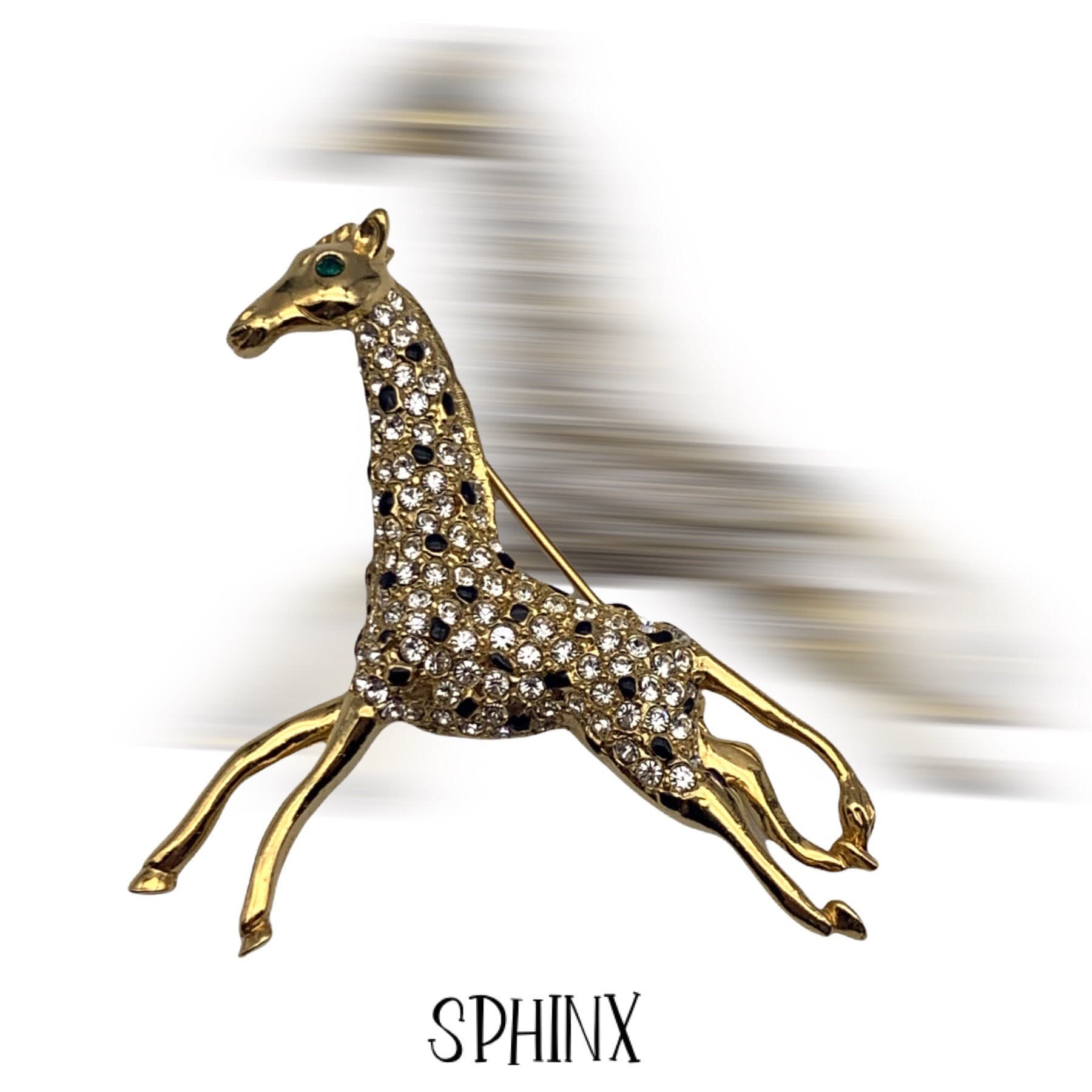 Vintage Sphinx Designer Figurale Strass Giraffe Brosche - Pave Crystal Emaille Spots Laufende Pin Art.66/5 von RAKcreations