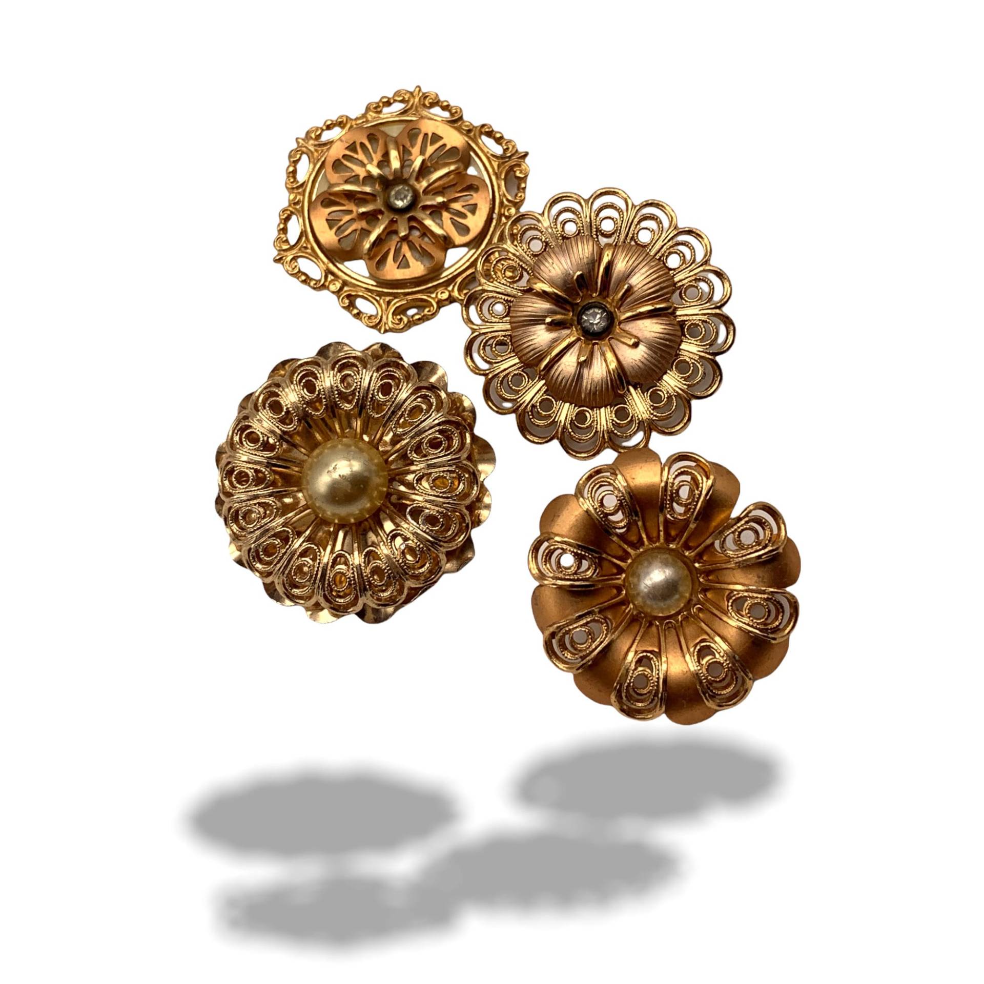 Vtg Üppiges Metall Rosegold Mit Perlen & Strass Brautstrauß Broschen - 4 Geschichtete Florale Muster Anstecknadeln Handgemachte von RAKcreations