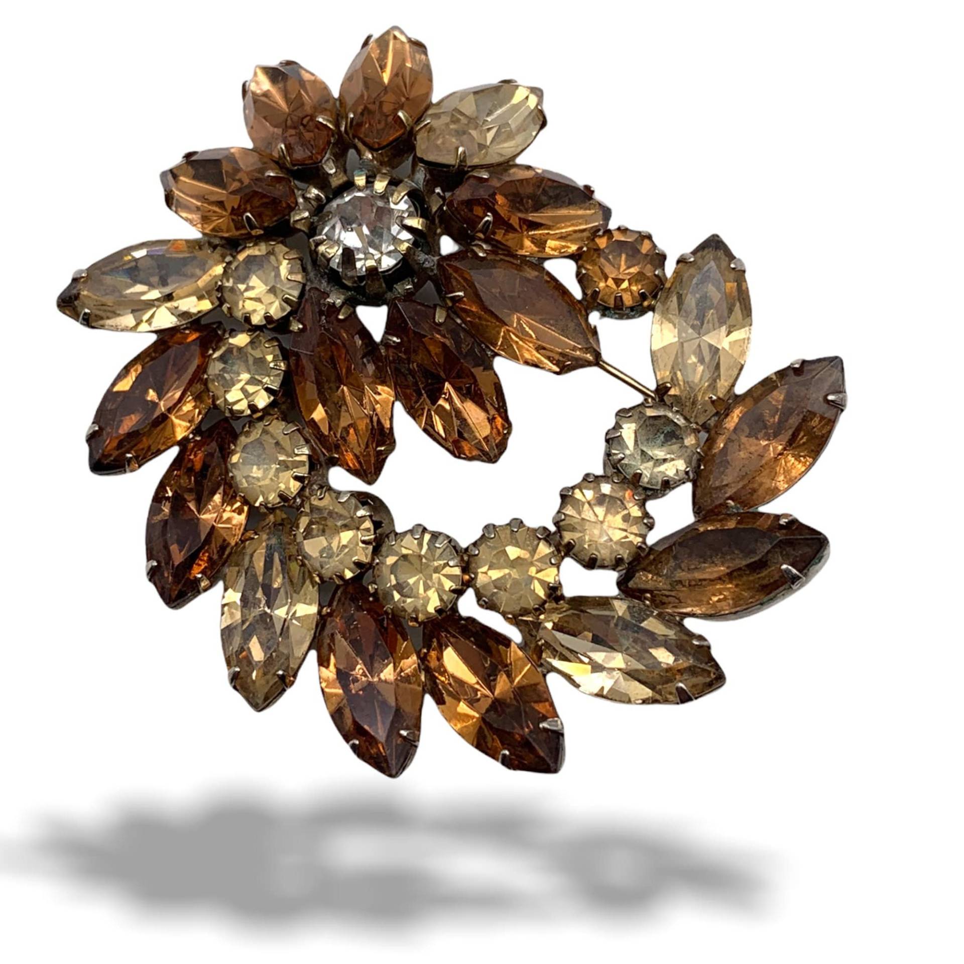 Wunderschöne 1950-Juliana Brosche Crystal Marquise - 2 Töne Bernstein-Brosche Feminin Und Ovaler OriginalArt.45/3 von RAKcreations