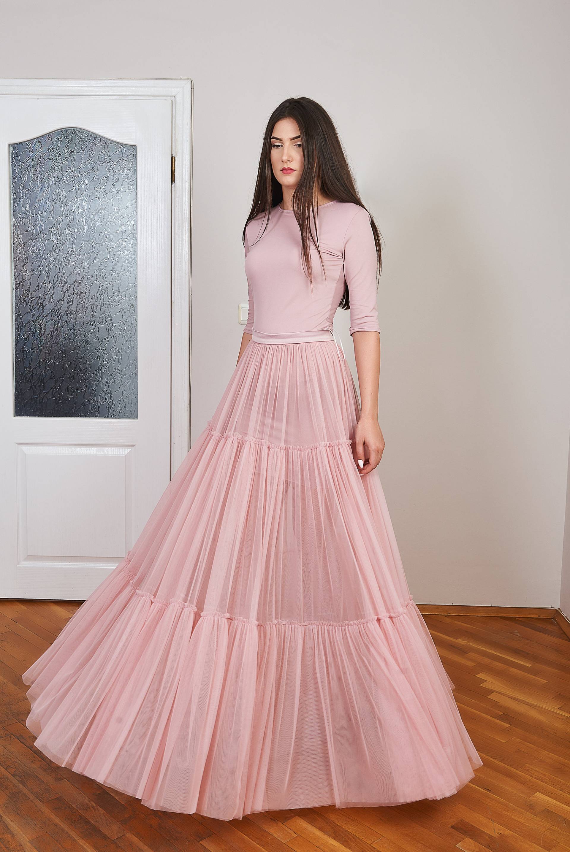 Blush Rosa Tüllrock, Bodenlange Formale Tutu, Erwachsene Lange Maxi Nach Maß, Handgemacht von RALELE