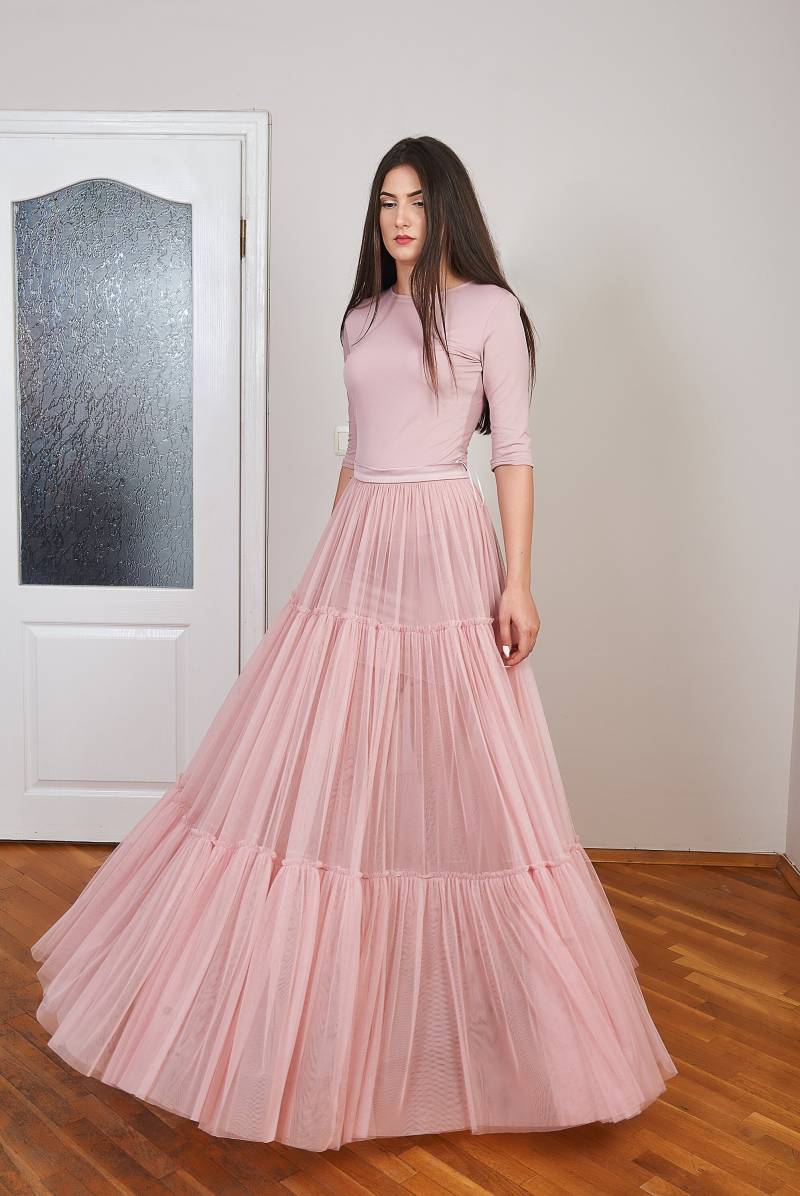 Blush Rosa Tüllrock, Bodenlange Formale Tutu, Erwachsene Lange Maxi Nach Maß, Handgemacht von RALELE