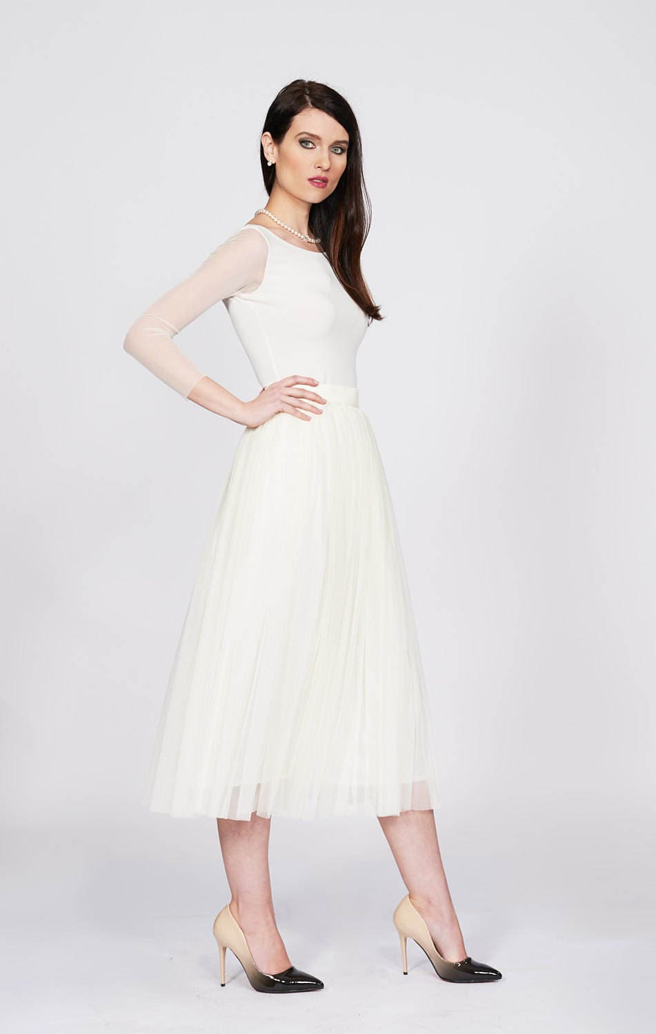 Elfenbein Tüll Midi Hochzeitsrock, Schlichter Brautrock, Eleganter Rock, Standesamtrock, Verlobungsrock von RALELE