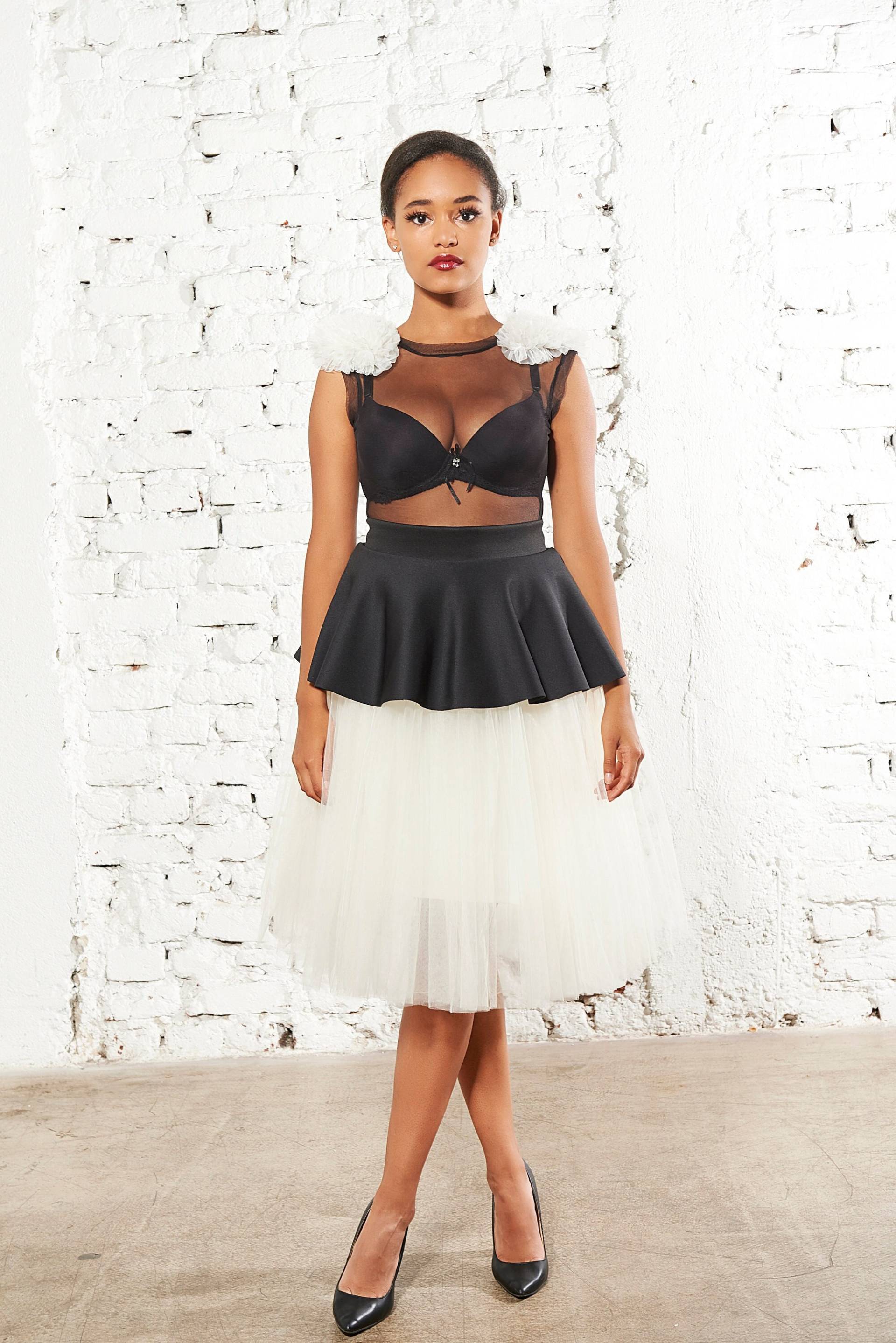 Schwarzer Tüll-Schößchen-Rock Elegantes Feiertags-Party-Ballettröckchen von RALELE