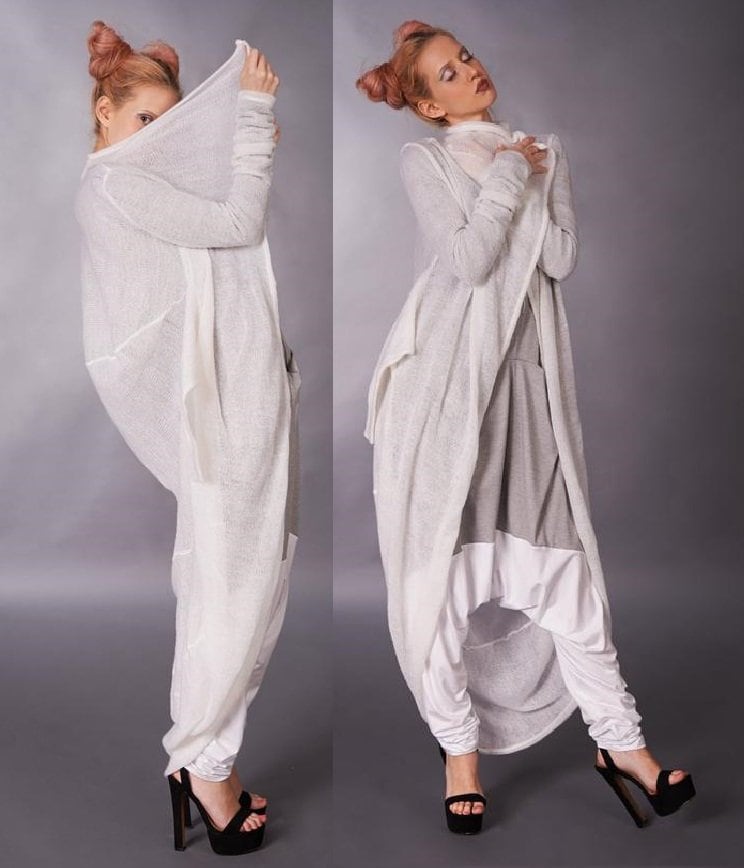 Winter Fleece Maxi Strickjacke Boho Weiße Strickjacke von RALELE