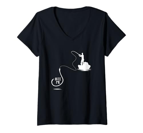 Damen Lustiges Angel-T-Shirt | BITE ME T-Shirt mit V-Ausschnitt Damen Lustiges Angel-T-Shirt | BITE ME T-Shirt mit V-Ausschnitt von !RALUPOP