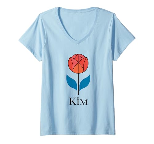 Damen Vorname Kim Geometrische Blume Floral Graphic T-Shirt mit V-Ausschnitt Damen Vorname Kim Geometrische Blume Floral Graphic T-Shirt mit V-Ausschnitt von !RALUPOP