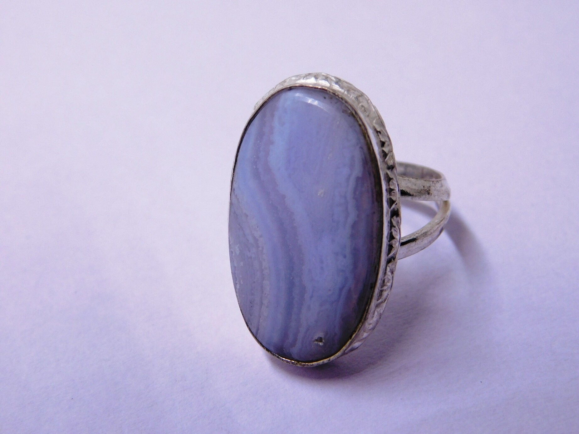 Blauer Spitze Achat Ring, Silber Stein Statement Oval Edelstein Designer Cocktail Cabochon Ring Blauer Spitze Achat Ring, Silber Stein Statement Oval Edelstein Designer Cocktail Cabochon Ring von RAMAJEWELLERYSTORE