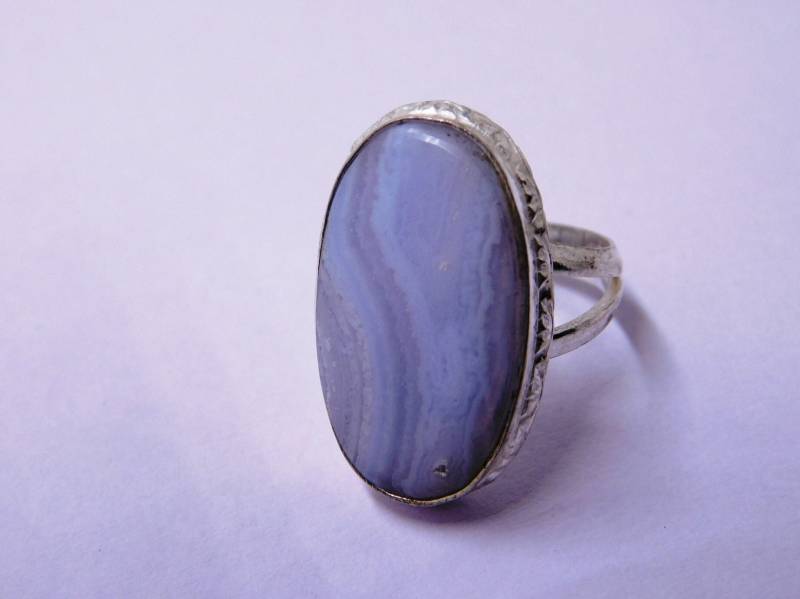 Blauer Spitze Achat Ring, Silber Stein Statement Oval Edelstein Designer Cocktail Cabochon Ring von RAMAJEWELLERYSTORE