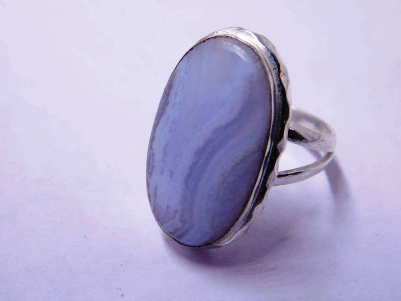Blauer Spitze Achat Ring, Silber Stein Statement Oval Edelstein Designer Cocktail Cabochon Ring von RAMAJEWELLERYSTORE