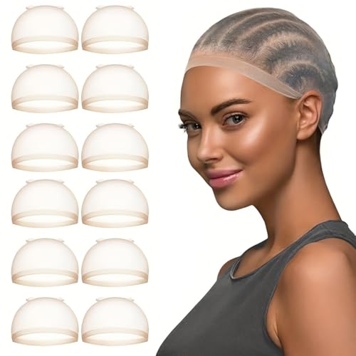 RAMGLYO 12 Stück HD-Perückenkappen, um die Perücke an Ort und Stelle zu halten, kahle Kappe für Perücken, unsichtbare HD-Perückenkappe für Lace-Front-Perücke, HD-Dunkelbraune Perückenkappe von RAMGLYO