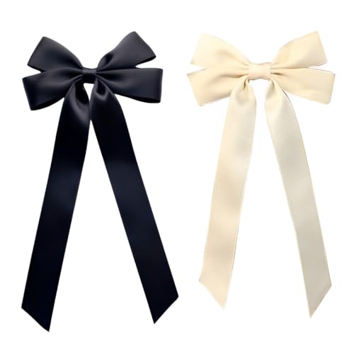RAMGLYO 2 Stück Haarschleife Haarspange Mit Schleife Haare für Mädchen Damen (Schwarz, Beige) von RAMGLYO