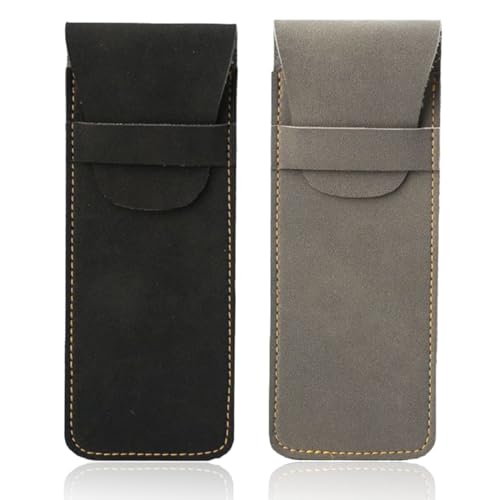 RAMGLYO 2 Stück PU-Leder Handgefertigtes Stiftetui Schutzhülle Für Bleistifte, Stifte, Kugelschreiber (Schwarz und Grau) von RAMGLYO