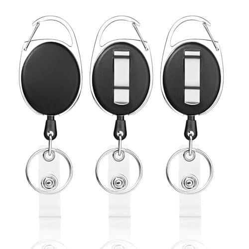 RAMGLYO 3 Stück Karabiner Keychain Extendable ID Card Badge Clips Belt Clip Reels Badge Holder Clips Halter Clips (schwarz) von RAMGLYO