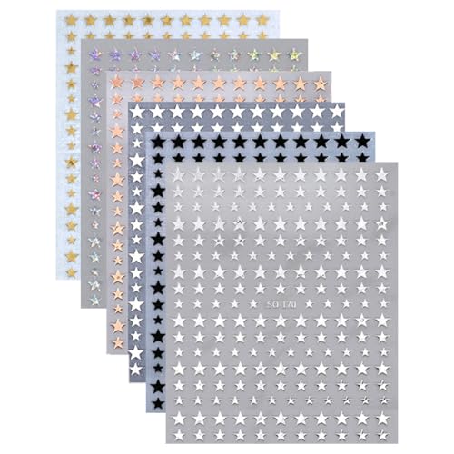 RAMGLYO 6 Blatt 3D-Glitzer Stern-Nagelaufkleber, Nagelkunst-Aufkleber, Geometrie-Stern-Aufkleber, DIY-Transfer-Aufkleber-Designs von RAMGLYO