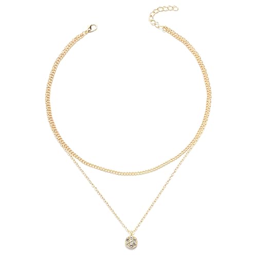 RAMGLYO Geschichtet Cz Kristall Anhänger Halskette Runde Solitär Anhänger Halskette Funkelnde Kristall Halskette Braut Cz Halskette Kette Schmuck Für Frauen Und Mädchen (Gold) von RAMGLYO