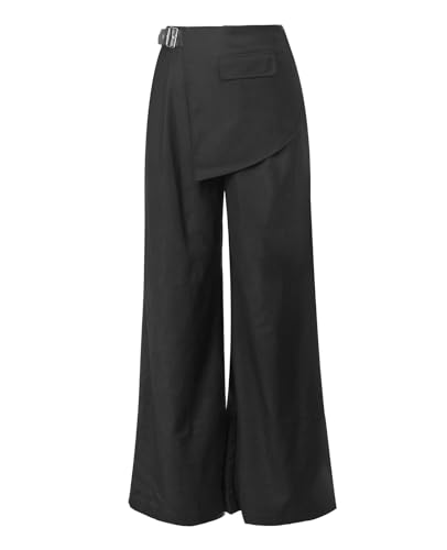 RAMISU Damenhose mit weitem Bein, elegant, hohe Taille, Business, Freizeit, Arbeit, Büro, asymmetrisches Design, sinnvolle Hose, Schwarz, X-Large Lange RAMISU Damenhose mit weitem Bein, elegant, hohe Taille, Business, Freizeit, Arbeit, Büro, asymmetrisches Design, sinnvolle Hose, Schwarz, X-Large Lange von RAMISU
