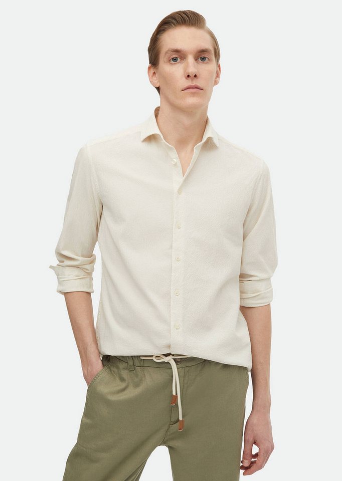 RAMSEY Langarmhemd Beige Einfarbig Regular Fit Weben Freizeit Baumwollmischung Hemd von RAMSEY