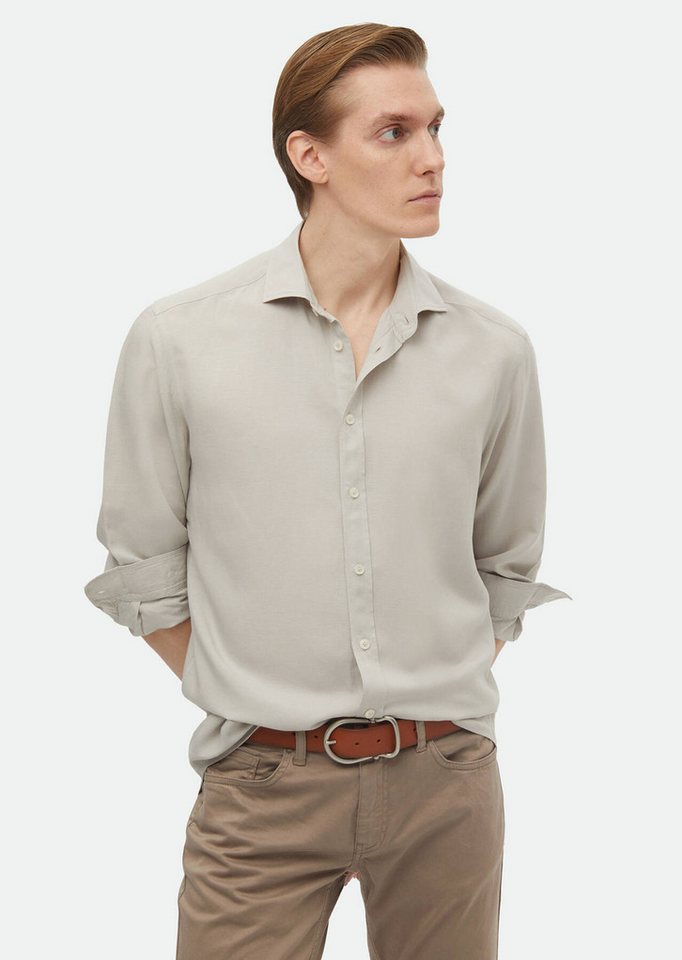 RAMSEY Langarmhemd Graues Leinenhemd, reguläre Passform, gewebt von RAMSEY