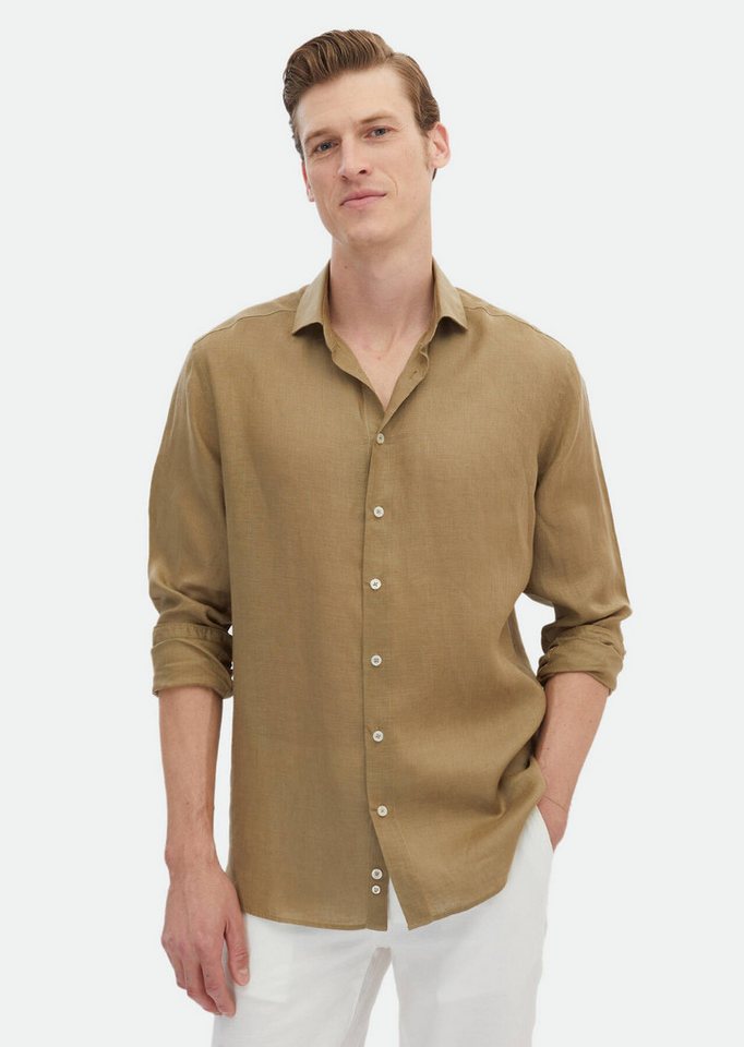 RAMSEY Langarmhemd Khaki Einfarbig Normale Passform Weben Freizeit 100% Leinen Hemd RAMSEY Langarmhemd Khaki Einfarbig Normale Passform Weben Freizeit 100% Leinen Hemd von RAMSEY
