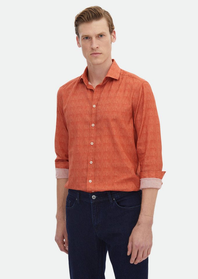 RAMSEY Langarmhemd Orange Gedrucktes Regular Fit Weben Freizeit 100% Baumwollhemd RAMSEY Langarmhemd Orange Gedrucktes Regular Fit Weben Freizeit 100% Baumwollhemd von RAMSEY