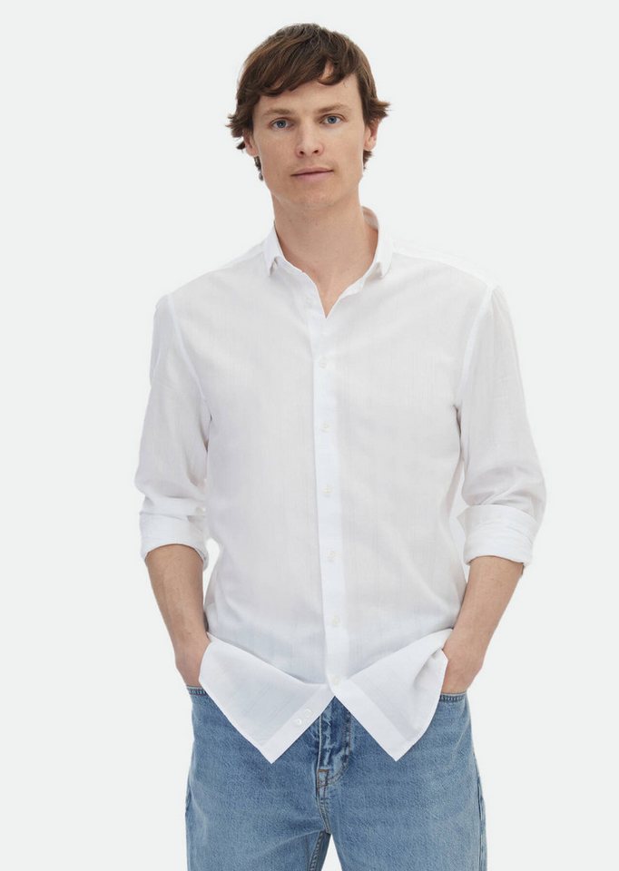 RAMSEY Langarmhemd Weißes Einfarbiges Regular Fit Weben Freizeit Baumwollmischung Hemd von RAMSEY