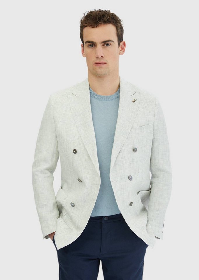 RAMSEY Winterjacke Hellgraues gemustertes ZeroWeight Slim Fit 100% Leinen Sakko von RAMSEY
