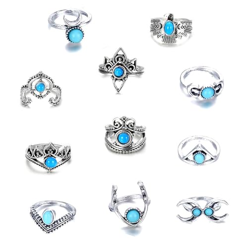 11 Stück Vintage Punk Ringe Set für Männer Frauen, Stapelbare Boho Chunky Emo Fingerrings, KnöChel Midi Ringe Set Trendy Stapel Ringe Set von RAMTRIO