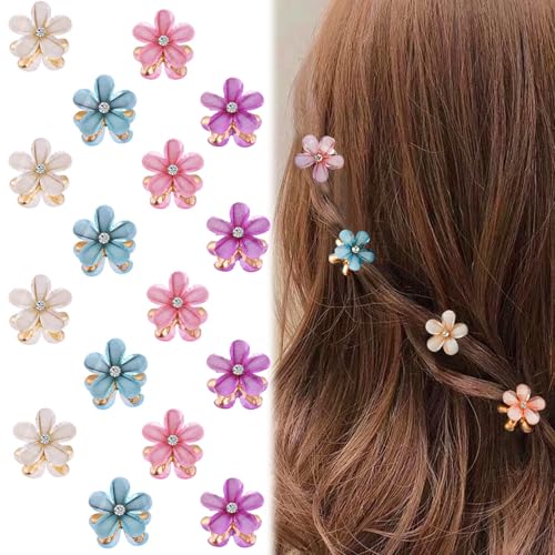 16 Stück Mini Diamant Haarspangen, Mini Blumen Haarklammer, Blumen Haarspangen mit Strass, Kleine Blumen Haarspangen, Kleine Haarspangen, Blume Haarspangen für Frauen Mädchen Geschenke von RAMTRIO
