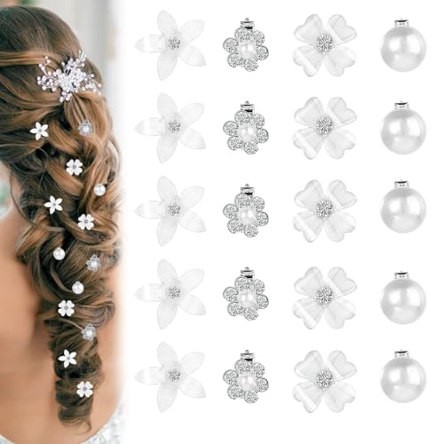 20 Stück kleine Blumen-Haarspangen, Mini-Blumen-Haarspangen, Haarklammer, Haarschmuck Hochzeit, süße Strass-Haarnadeln für Frauen, Mädchen, Hochzeiten von RAMTRIO