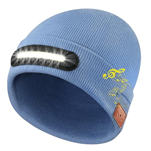 RANCOVY Bluetooth Beanie mit Licht, Musikalische Strickmütze mit Kopfhörer und eingebautem Lautsprechermikrofon, LED Beanie mit Bluetooth für Männer Frauen von RANCOVY