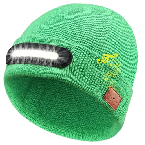 RANCOVY Bluetooth Beanie mit Licht, Musikalische Strickmütze mit Kopfhörer und eingebautem Lautsprechermikrofon, LED Beanie mit Bluetooth für Männer Frauen von RANCOVY