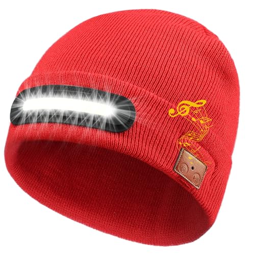 RANCOVY Bluetooth Beanie mit Licht, Musikalische Strickmütze mit Kopfhörer und eingebautem Lautsprechermikrofon, LED Beanie mit Bluetooth für Männer Frauen von RANCOVY