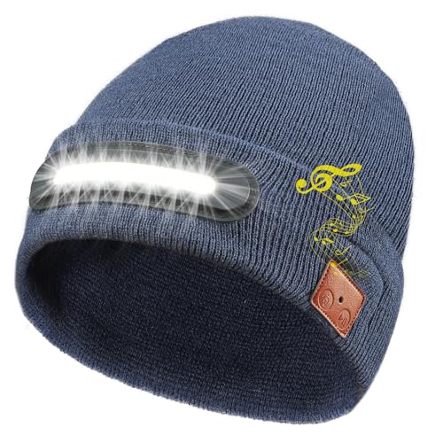 RANCOVY Bluetooth Beanie mit Licht, Musikalische Strickmütze mit Kopfhörer und eingebautem Lautsprechermikrofon, LED Beanie mit Bluetooth für Männer Frauen von RANCOVY