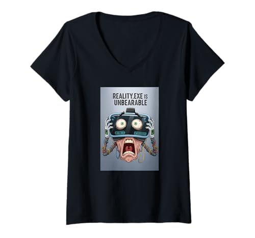 Damen Reality Exe Unbearable VR, lustige, glitzernde, witzige, Coole Tech-Kunst T-Shirt mit V-Ausschnitt von RANDOM ABSURDITY